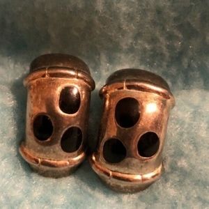 Black and Gold Tone hoop clip on earrings